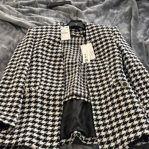 Zara Black and White Houndstooth Blazer